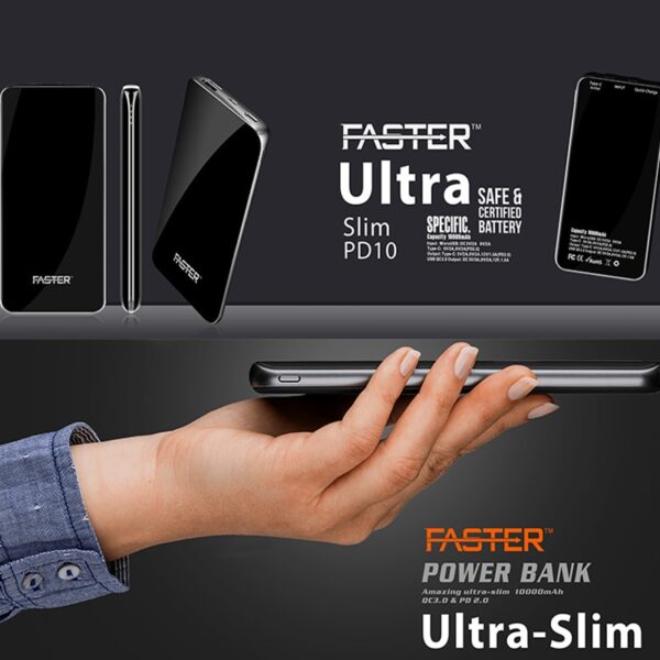 FASTER PD-10 Ultra Slim Power Bank 10000 mAh Quick Charge 3.0