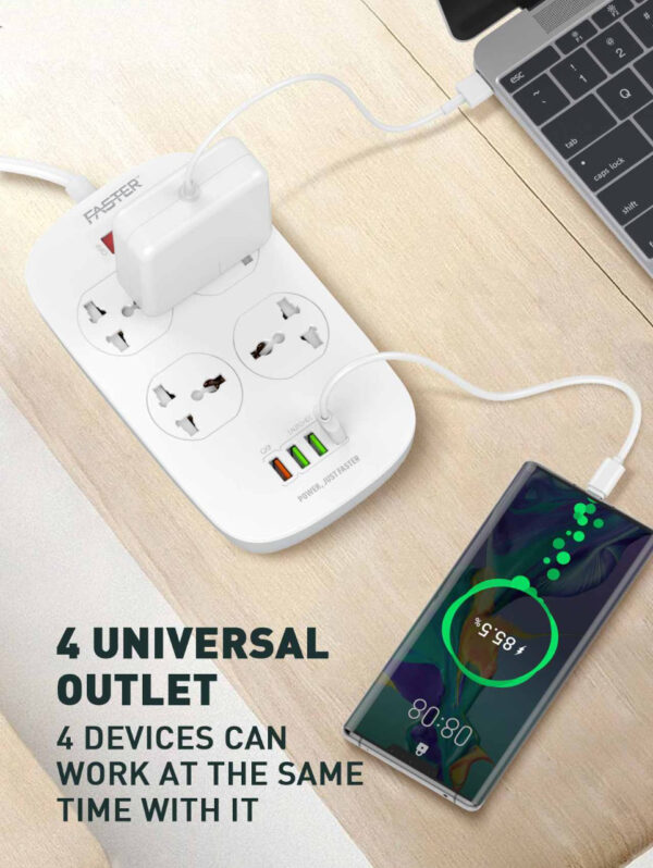 Faster 4 Power Socket 4 USB Smart Switch QC3.0 USB Fast Charging