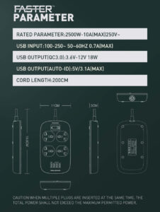 Faster 4 Power Socket 4 USB Smart Switch QC3.0 USB Fast Charging