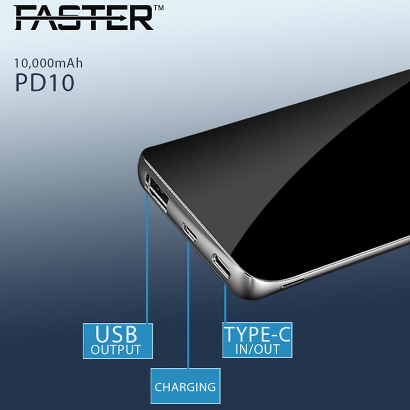 FASTER PD-10 Ultra Slim Power Bank 10000 mAh Quick Charge 3.0