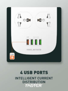 Faster 4 Power Socket 4 USB Smart Switch QC3.0 USB Fast Charging