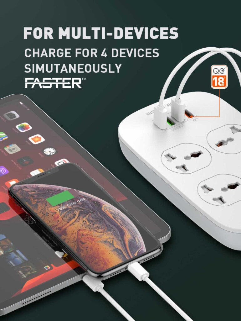 Faster 4 Power Socket 4 USB Smart Switch QC3.0 USB Fast Charging