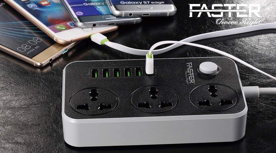 Faster 3 Power Socket & 6 USB Auto Charger - Max 3.4A