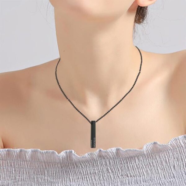 Personalized 3D Bar Pendant Necklace Black