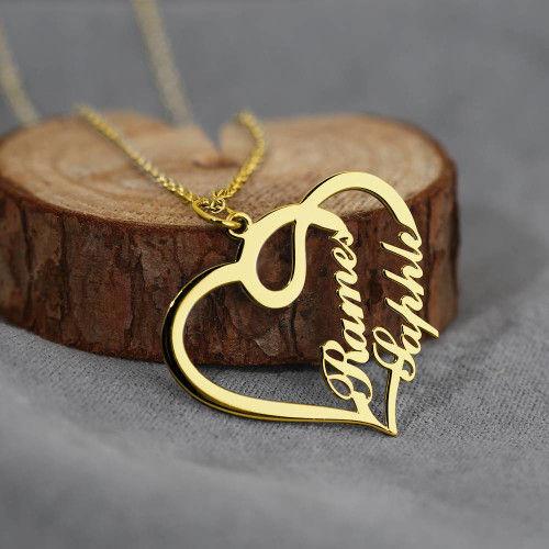 Personalized Overlapping 2 Name Heart Pendant Necklace