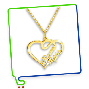 Personalized Overlapping 2 Name Heart Pendant Necklace – Design 3