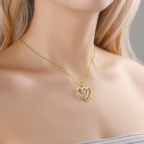 Personalized Overlapping 2 Name Heart Pendant Necklace