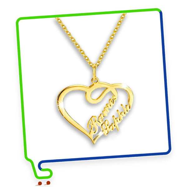 Personalized Overlapping 2 Name Heart Pendant Necklace