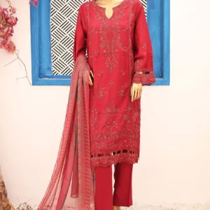 Bin Saeed Stitched 3 Piece Embroidered Cotton Satin Suit