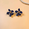 Hibiscus Flower Stud Earrings- Navy Blue