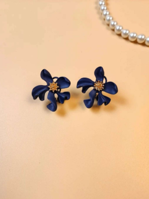 2026/09/1000132042.png Hibiscus Flower Stud Earrings- Navy Blue