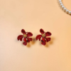 Hibiscus Flower Stud Earrings- Red