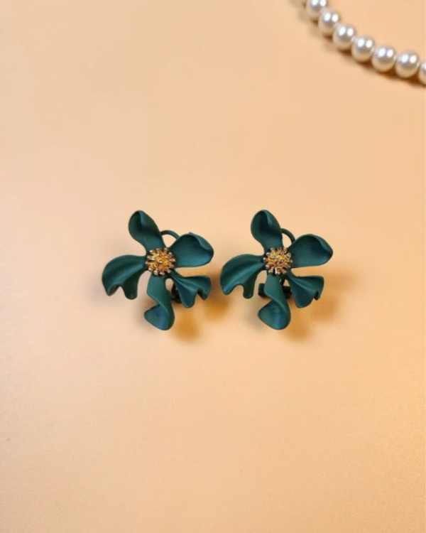 Hibiscus Flower Stud Earrings- Green