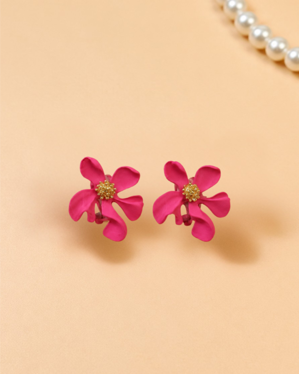 Hibiscus Flower Stud Earrings- Pink