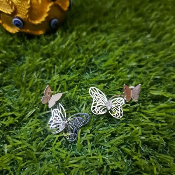 Layered Butterfly Stud Earrings-Silver