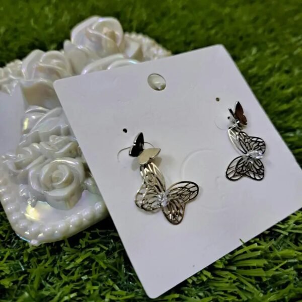 Layered Butterfly Stud Earrings-Silver