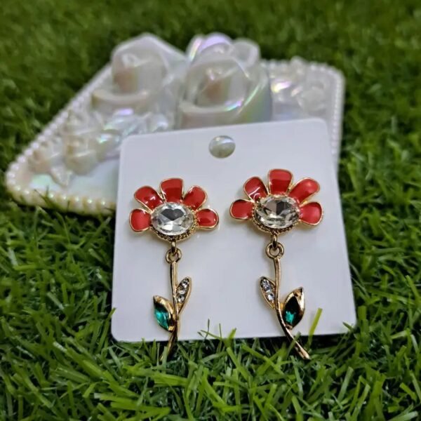 Flower Fantasy Leafy Coral Earrings – Orange