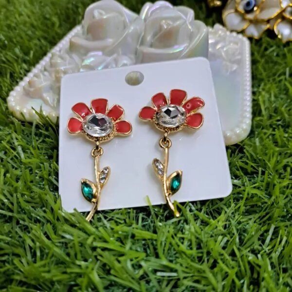 Flower Fantasy Leafy Coral Earrings – Orange