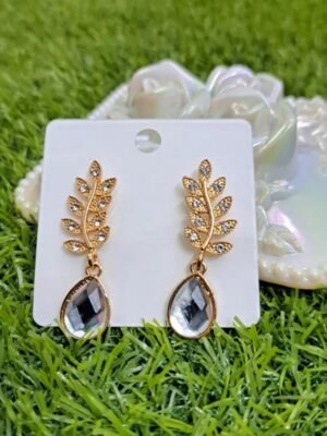 2026/09/1000132605.jpg Gold Leaf Bridal Drop Earrings