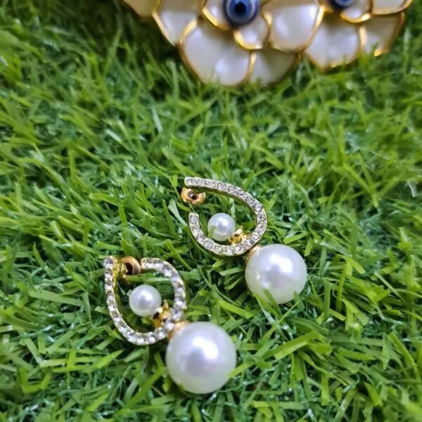 2 in 1 Classic Zircon Pearl Drop Earrings – Golden