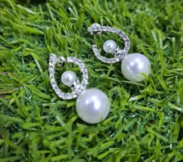 2 in 1 Classic Zircon Pearl Drop Earrings – Silver