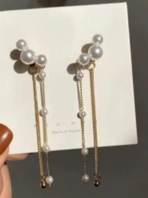 2026/09/1000133755.jpg Korean-style long pearl tassel ear cuff dangle earrings