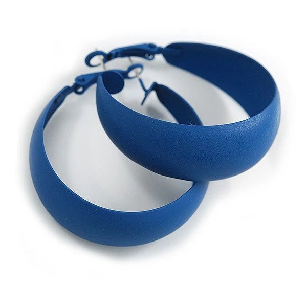 Enamel Matte Finish Hoop Earrings – Blue