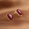 Vintage French Style Deep Red Stud Earrings