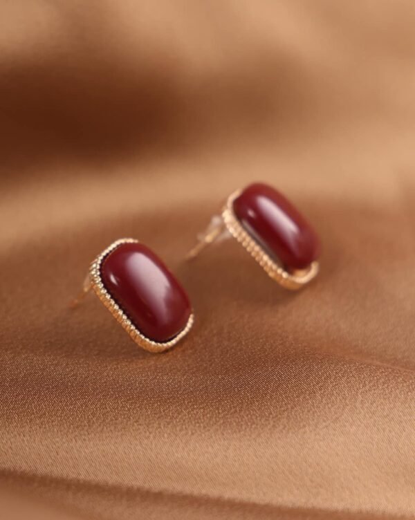 Vintage French Style Deep Red Stud Earrings