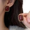Vintage French Style Deep Red Stud Earrings