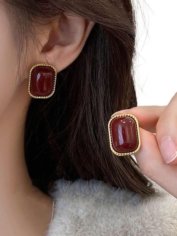 Vintage French Style Deep Red Stud Earrings