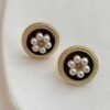 Vintage Pearl Flower Button Stud Earrings