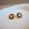 Vintage Pearl Flower Button Stud Earrings