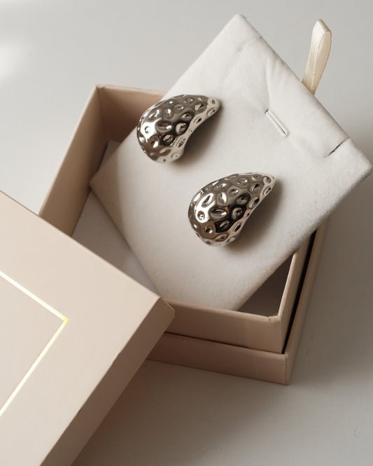 Chunky Silver Hammered Teardrop Earrings