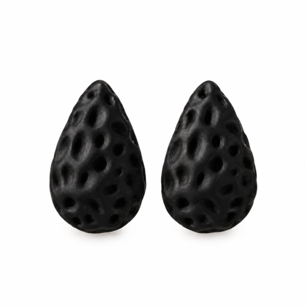 Chunky Black Hammered Teardrop Earrings