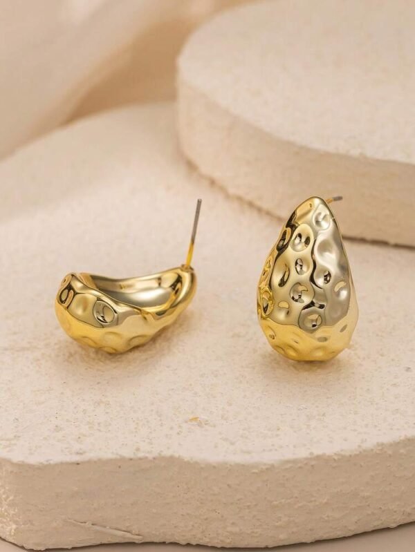 Chunky Gold Hammered Teardrop Earrings