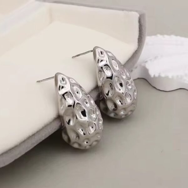 Chunky Silver Hammered Teardrop Earrings