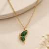 Emerald Green Enamel Butterfly Pendant Necklace