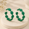 Green Floral Matte Hoop Earrings