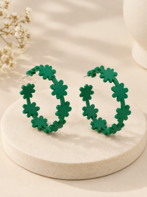 2026/09/1000134577.png Green Floral Matte Hoop Earrings
