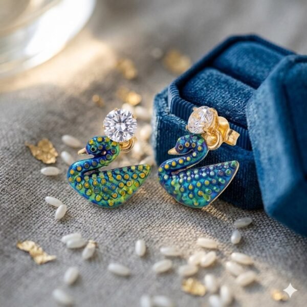 2026/09/1000136529.jpg Peacock Blue & Green Enamel Swan Stud