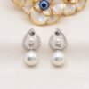 2 in 1 Classic Zircon Pearl Drop Earrings – Silver