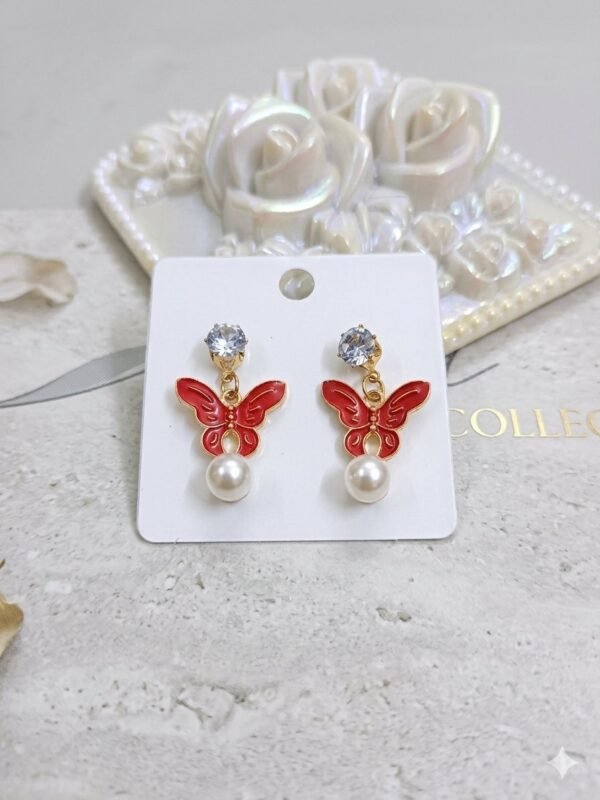 Elegant Butterfly Stud Earrings - Red