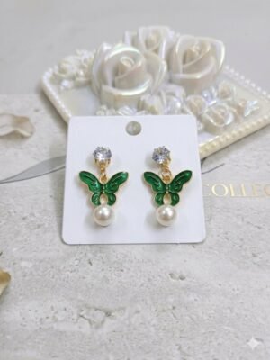 Elegant Butterfly Stud Earrings - Green