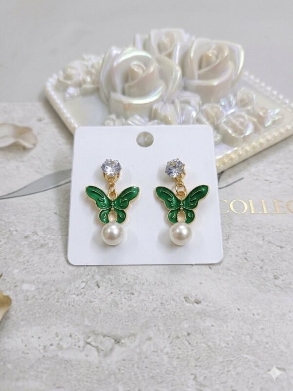 Elegant Butterfly Stud Earrings - Green
