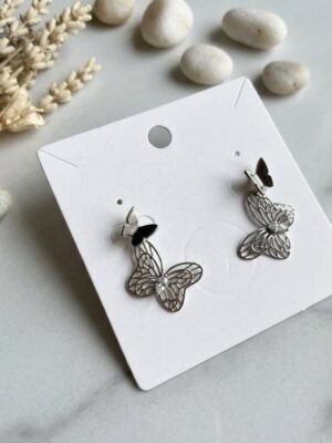 Layered Butterfly Stud Earrings-Silver