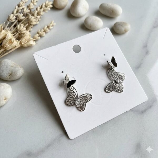 Layered Butterfly Stud Earrings-Silver