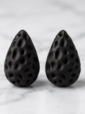 Chunky Black Hammered Teardrop Earrings