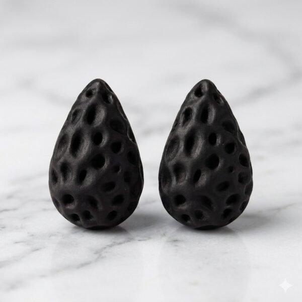 Chunky Black Hammered Teardrop Earrings