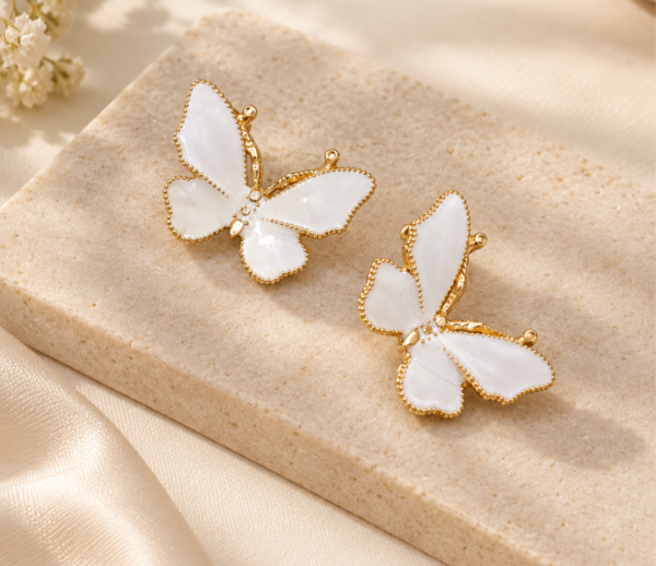 Elegant Butterfly Stud Earrings – White